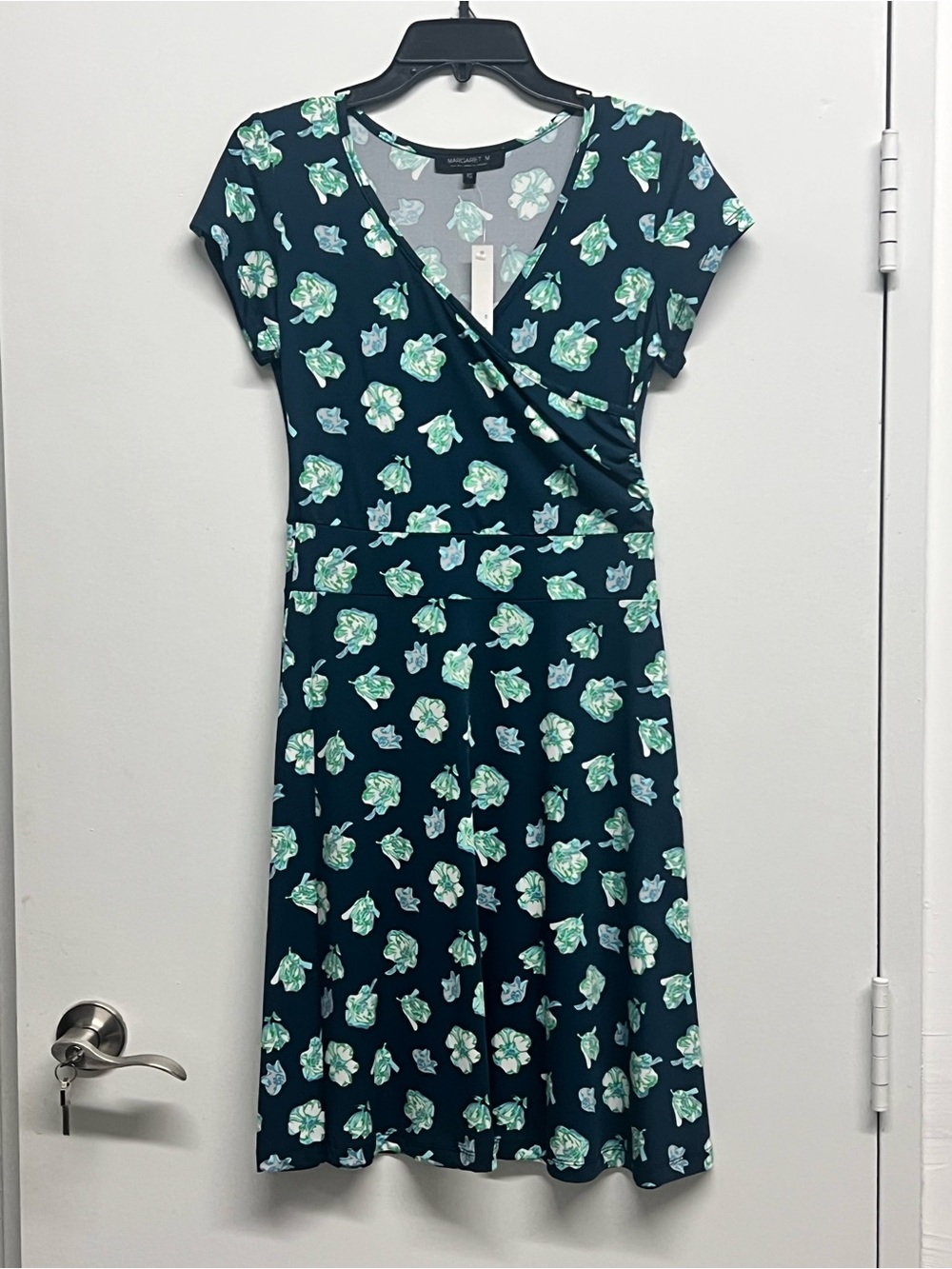 Margaret M Navy Floral Wrap-Style Midi Dress